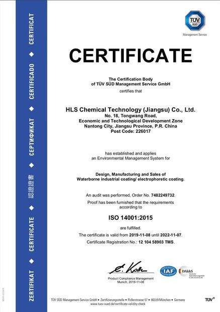 China HLS Coatings （Shanghai）Co.Ltd Certification